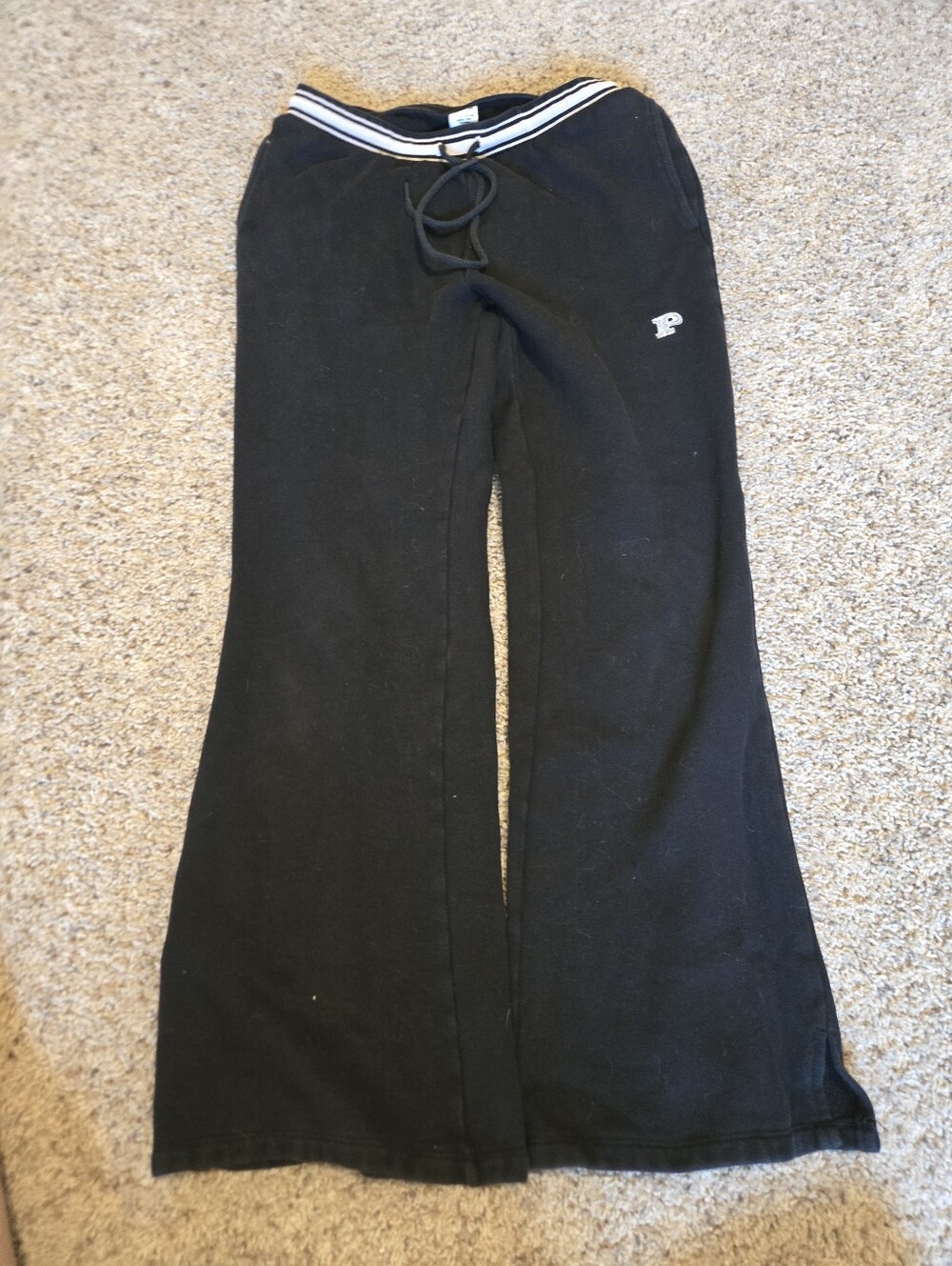 Pink Victoria Secret Black Sweatpants with Stripe Waistband